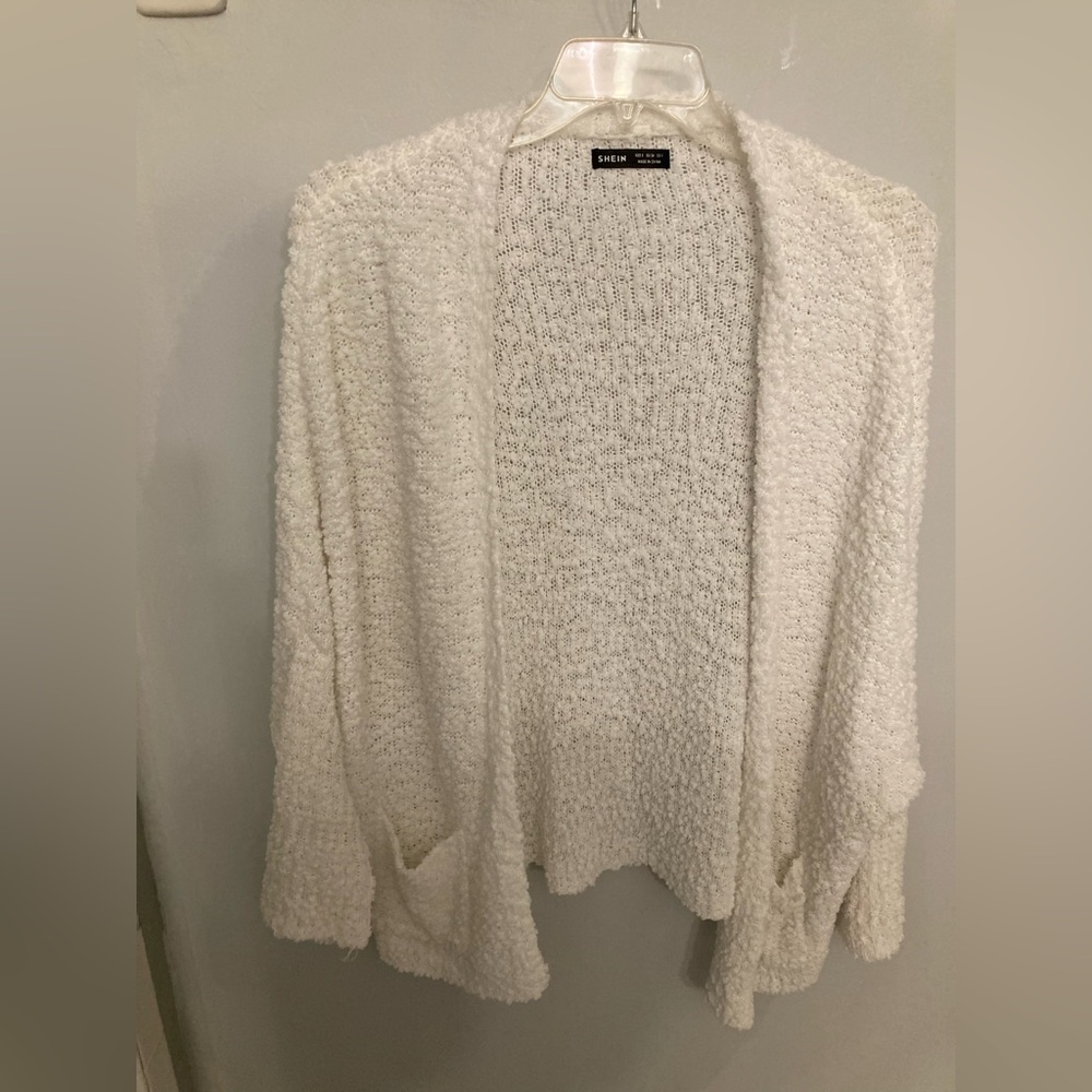 SHEIN Cream Plush Open-Front Cardigan